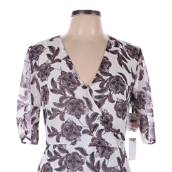 1.State White Floral Boho Chiffon Faux Wrap Mini Dress Size 10 NWT - Picture 4 of 10